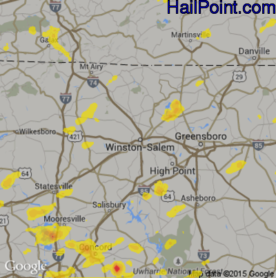 Hail Map for Winston-Salem, NC Region on June 4, 2017 