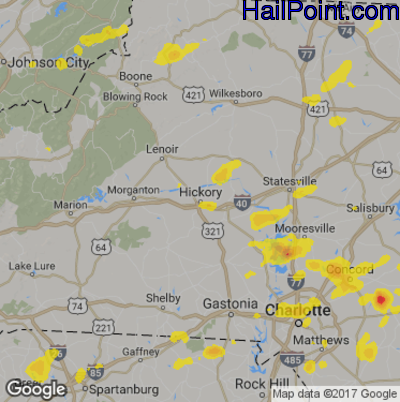 Hail Map for Hickory, NC Region on June 4, 2017 
