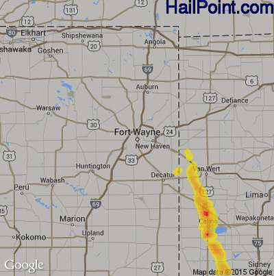 Hail Map for Fort Wayne, IN Region on June 5, 2017 