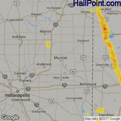 Hail Map for Muncie, IN Region on June 5, 2017