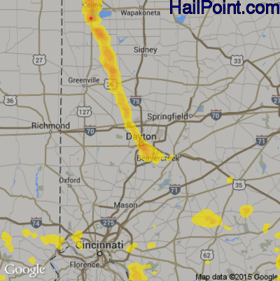 Hail Map for Dayton, OH Region on June 5, 2017