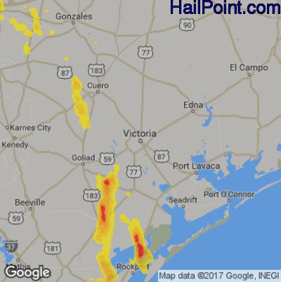 Hail Map for Victoria, TX Region on June 5, 2017