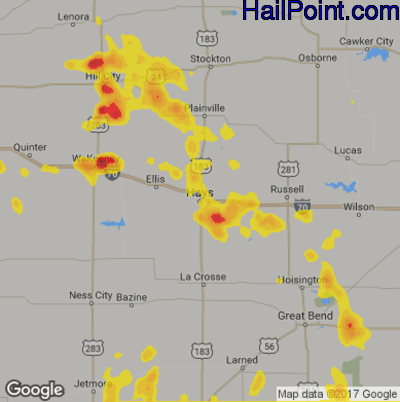 Hail Map for Hays, KS Region on June 6, 2017 