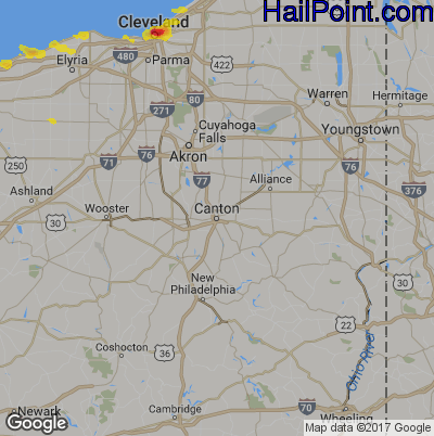 Hail Map for Canton, OH Region on June 9, 2017