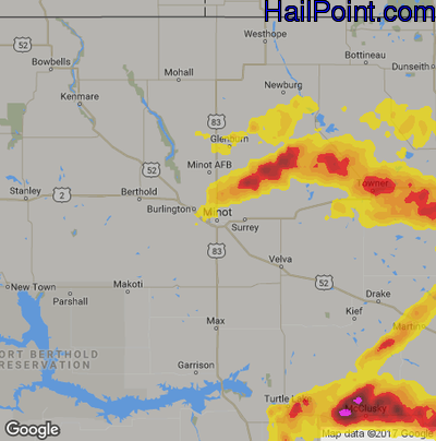 Hail Map for Minot, ND Region on June 9, 2017