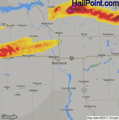 Hail Map for Bismark, ND Region on June 9, 2017