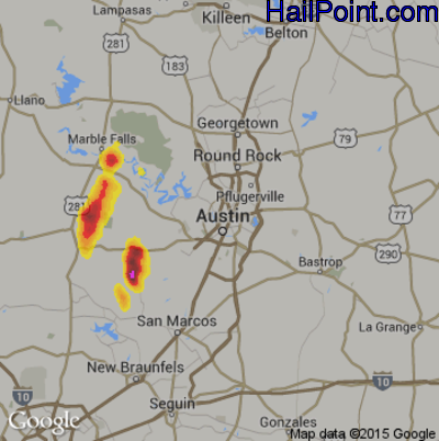Hail Map for Austin, TX Region on June 9, 2017 