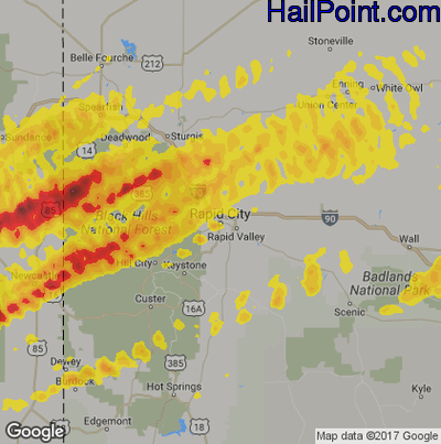 Hail Map for Rapid City, SD Region on June 11, 2017