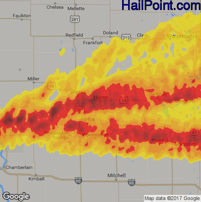 Hail Map for Huron, SD Region on June 11, 2017