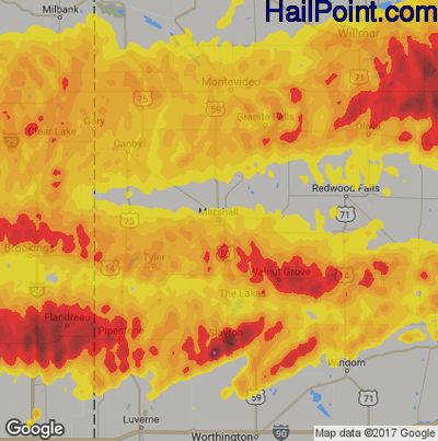 Hail Map for Marshall, MN Region on June 11, 2017