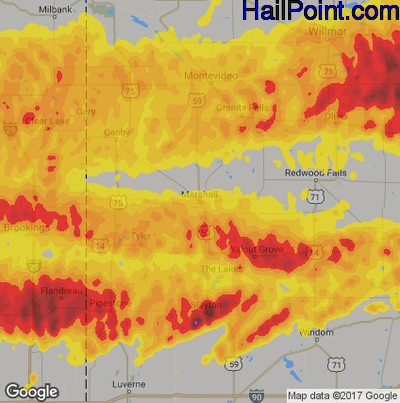 Hail Map for Marshall, SD Region on June 11, 2017