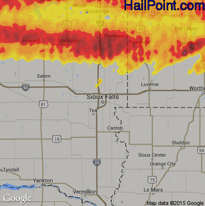 Hail Map for Sioux Falls, SD Region on June 11, 2017