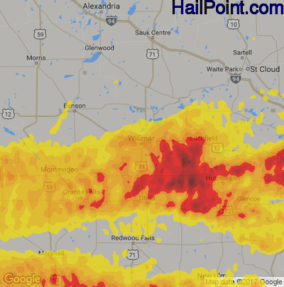 Hail Map for Willmar, MN Region on June 11, 2017