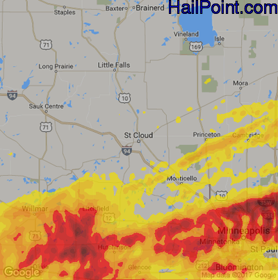 Hail Map for St Cloud, MN Region on June 11, 2017