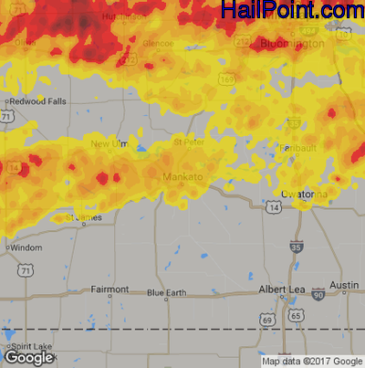 Hail Map for Mankato, MN Region on June 11, 2017 