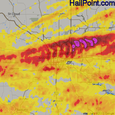 Hail Map for Minneapolis, MN Region on June 11, 2017