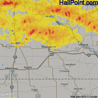 Hail Map for Rochester, MN Region on June 11, 2017