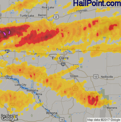 Hail Map for Eau Claire, WI Region on June 11, 2017