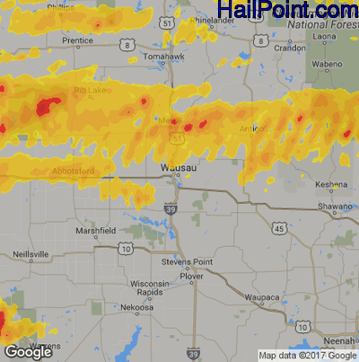 Hail Map for Wausau, WI Region on June 11, 2017