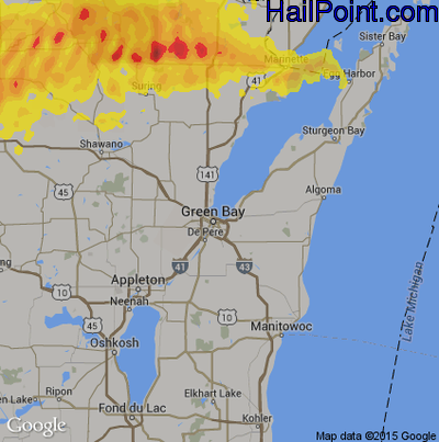 Hail Map for Green Bay, WI Region on June 11, 2017 