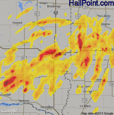 Hail Map for Sioux Falls, SD Region on June 12, 2017 