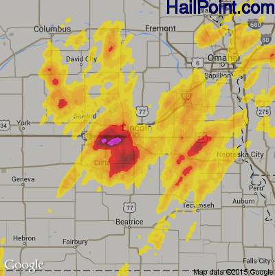 Hail Map for Lincoln, NE Region on June 12, 2017