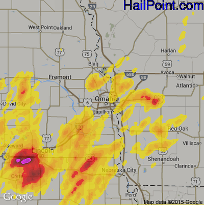 Hail Map for Omaha, NE Region on June 12, 2017