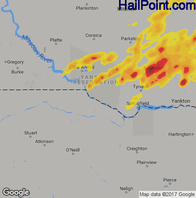 Hail Map for Grand Island, NE Region on June 12, 2017 