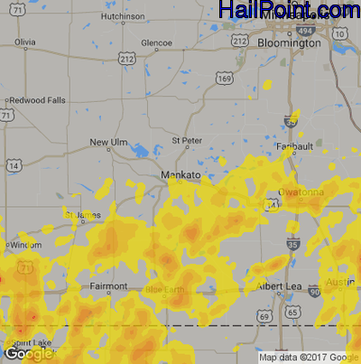 Hail Map for Mankato, MN Region on June 12, 2017