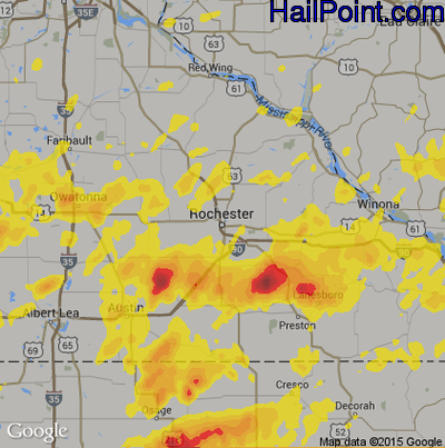 Hail Map for Rochester, MN Region on June 12, 2017