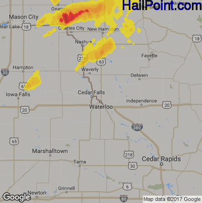 Hail Map for Waterloo, IA Region on June 12, 2017