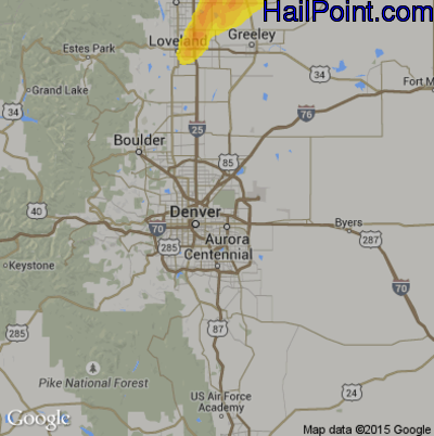 Hail Map for Denver, CO Region on June 12, 2017