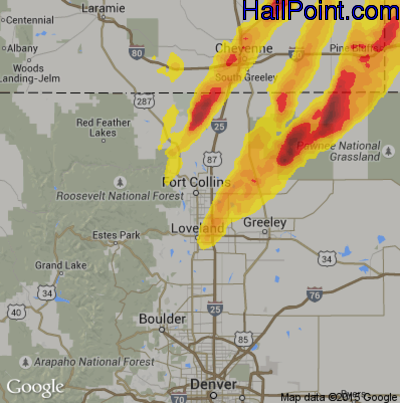 Hail Map for Fort Collins, CO Region on June 12, 2017