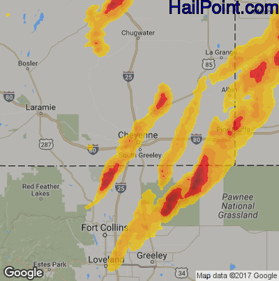 Hail Map for Cheyenne, WY Region on June 12, 2017