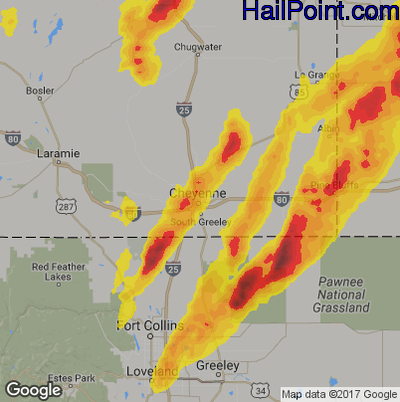 Hail Map for Cheyenne, WY Region on June 12, 2017