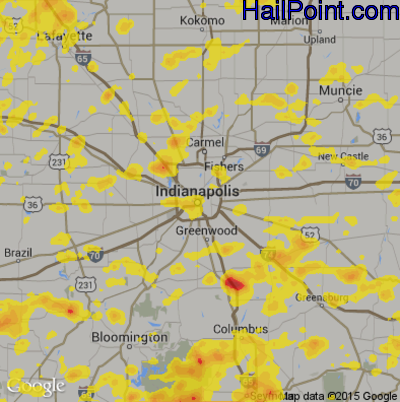 Hail Map for Indianapolis, IN Region on June 13, 2017