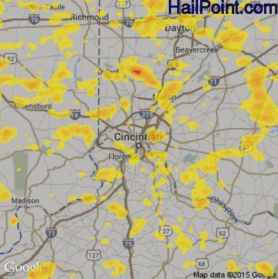 Hail Map for Cincinnati, OH Region on June 13, 2017