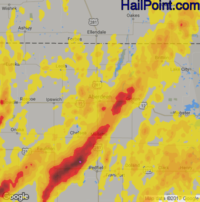 Hail Map for Aberdeen, SD Region on June 13, 2017