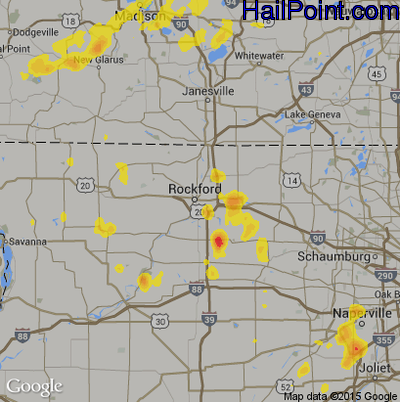 Hail Map for Rockford, IL Region on June 13, 2017