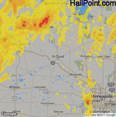 Hail Map for St Cloud, MN Region on June 13, 2017 