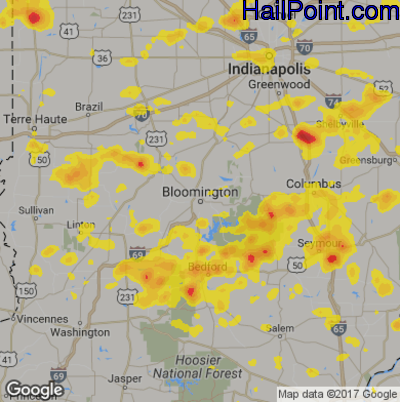 Hail Map for Bloomington, IN Region on June 13, 2017