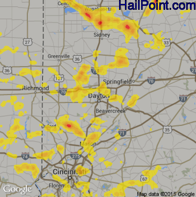Hail Map for Dayton, OH Region on June 13, 2017