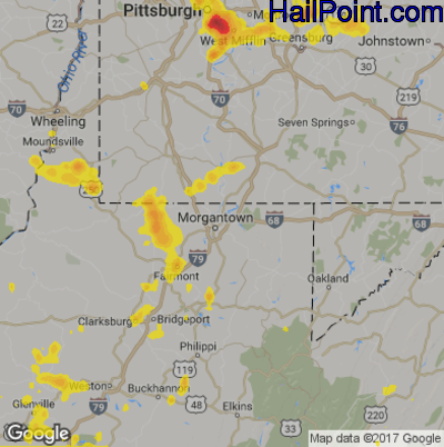 Hail Map for Morgantown, WV Region on June 13, 2017 