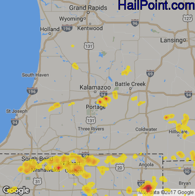 Hail Map for Kalamazoo, MI Region on June 13, 2017