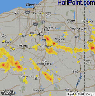 Hail Map for Canton, OH Region on June 13, 2017