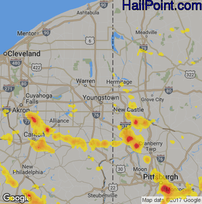 Hail Map for Youngstown, OH Region on June 13, 2017