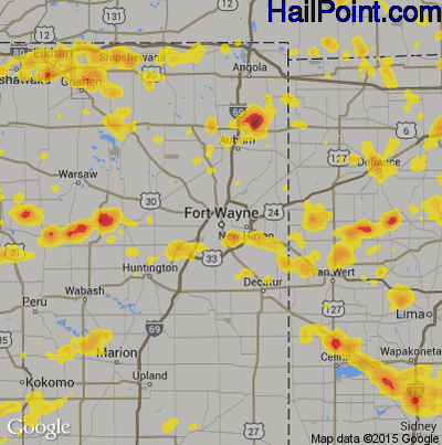 Hail Map for Fort Wayne, IN Region on June 13, 2017