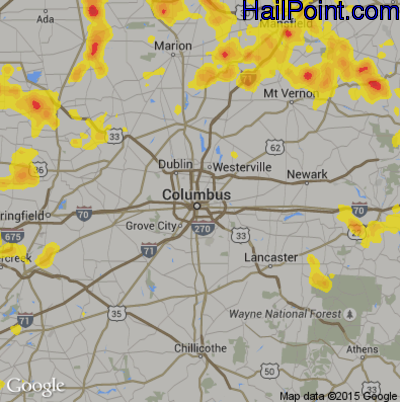 Hail Map for Columbus, OH Region on June 13, 2017