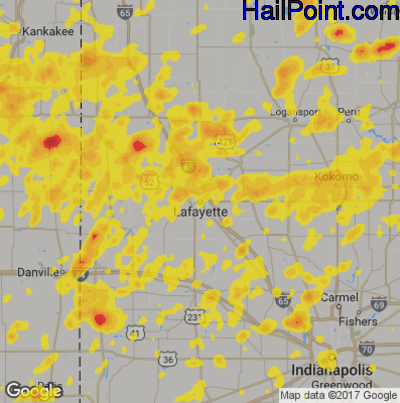 Hail Map for Layfette, IN Region on June 13, 2017 