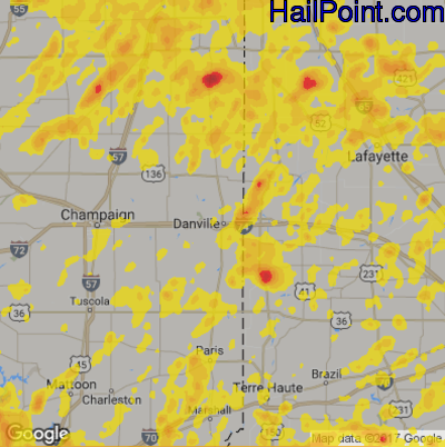 Hail Map for Danville, IL Region on June 13, 2017 